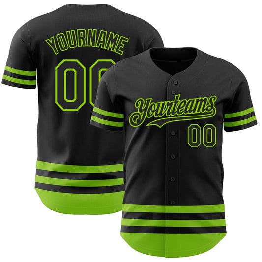 Custom Black Neon Green Line Authentic Baseball Jersey - Main View