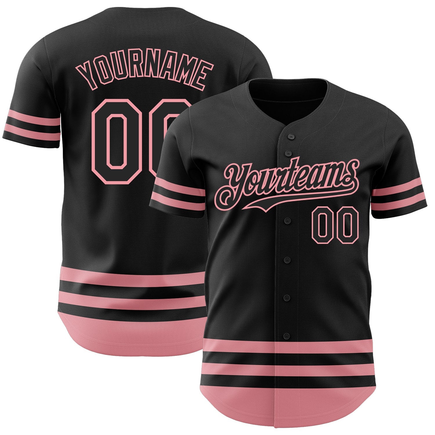 Custom Black Medium Pink Line Authentic Baseball Jersey - Main View
