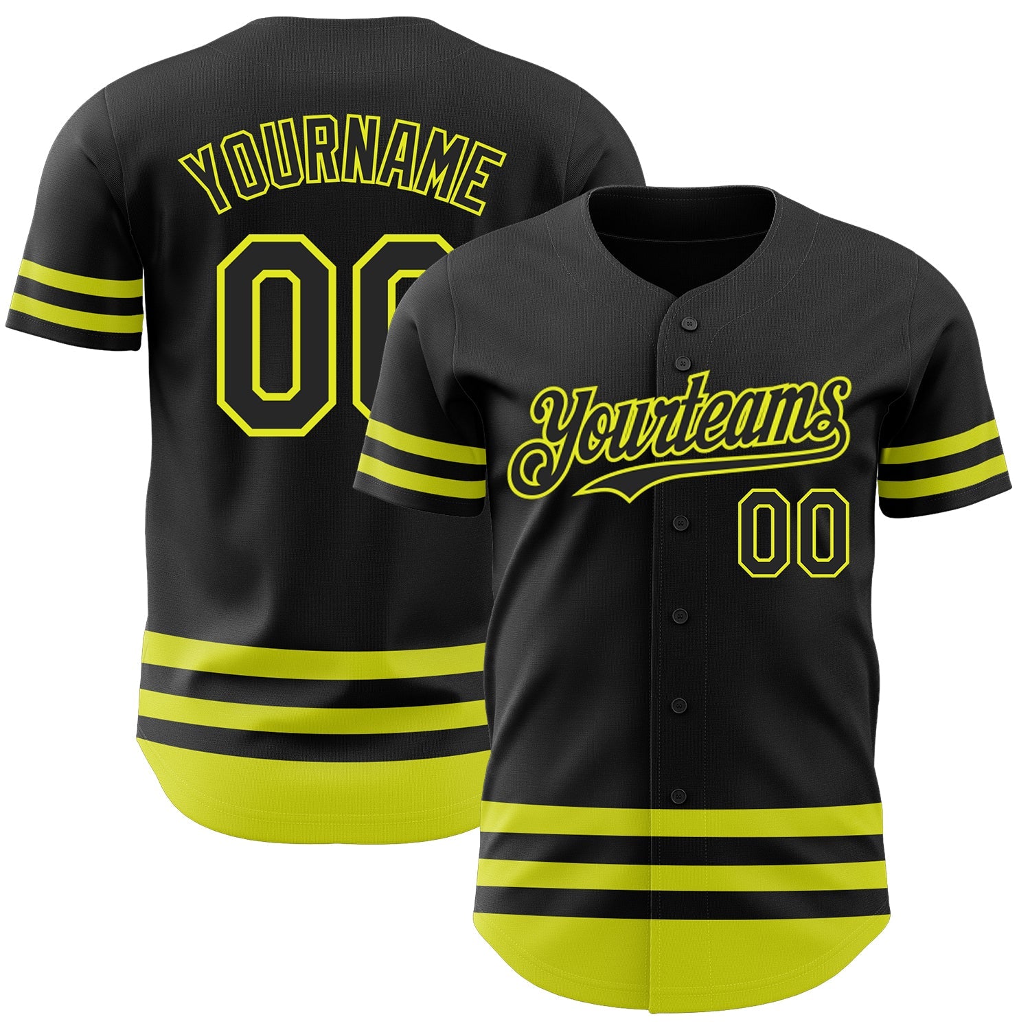 Custom Black Neon Yellow Line Authentic Baseball Jersey - Main View