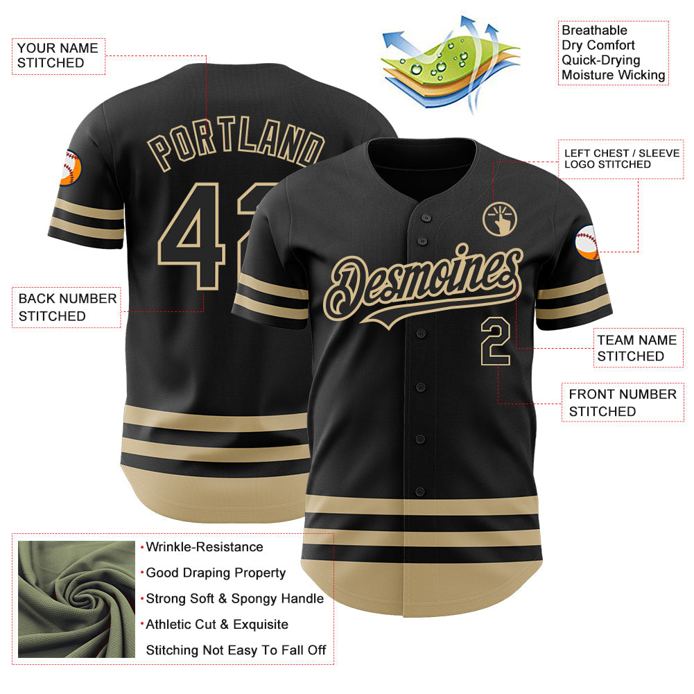 Custom Black Vegas Gold Line Authentic Baseball Jersey view 3