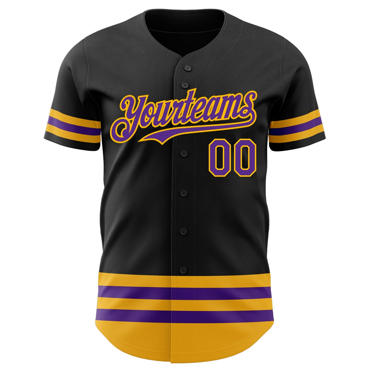 Custom Black Purple-Gold Line Authentic Baseball Jersey view 2