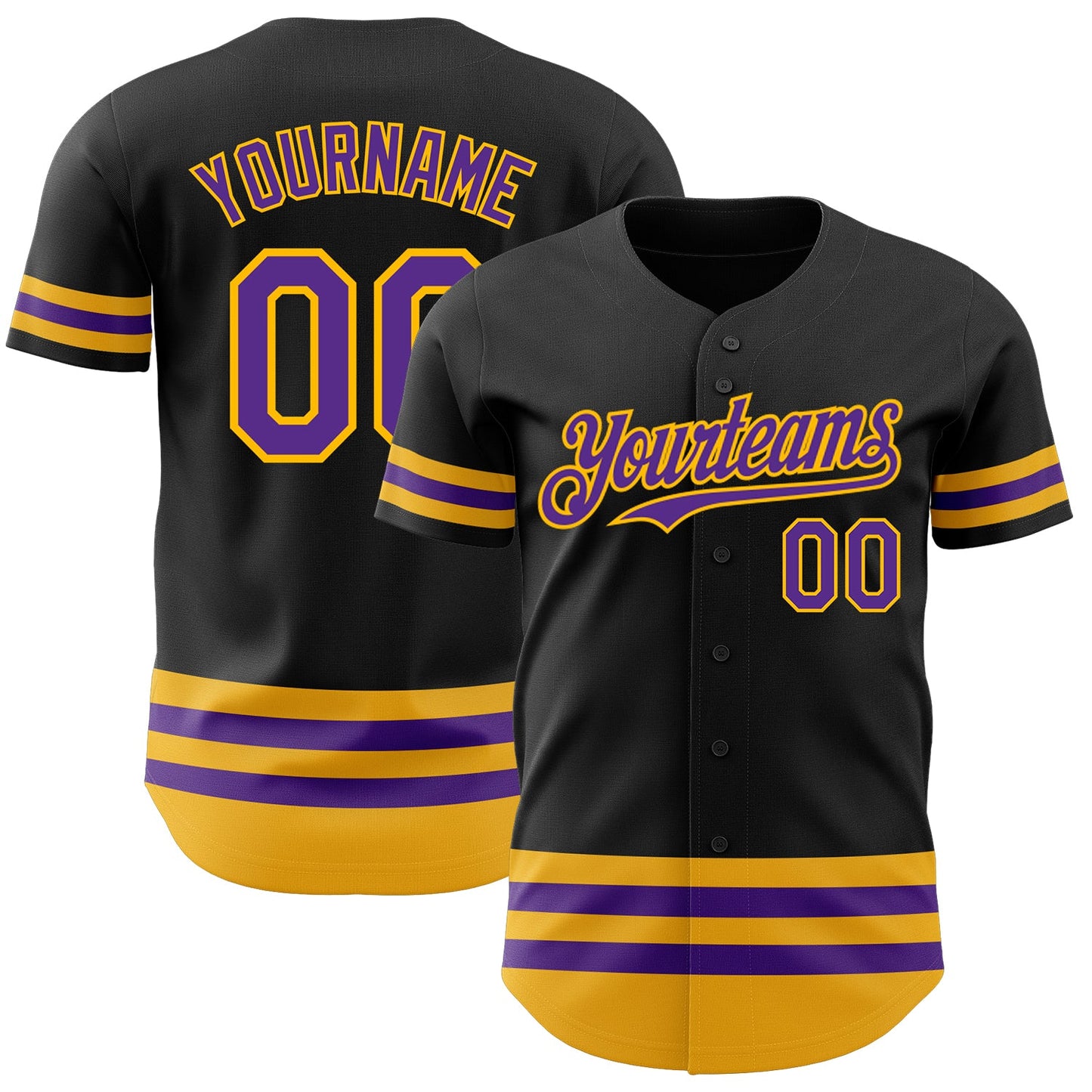 Custom Black Purple-Gold Line Authentic Baseball Jersey - Main View