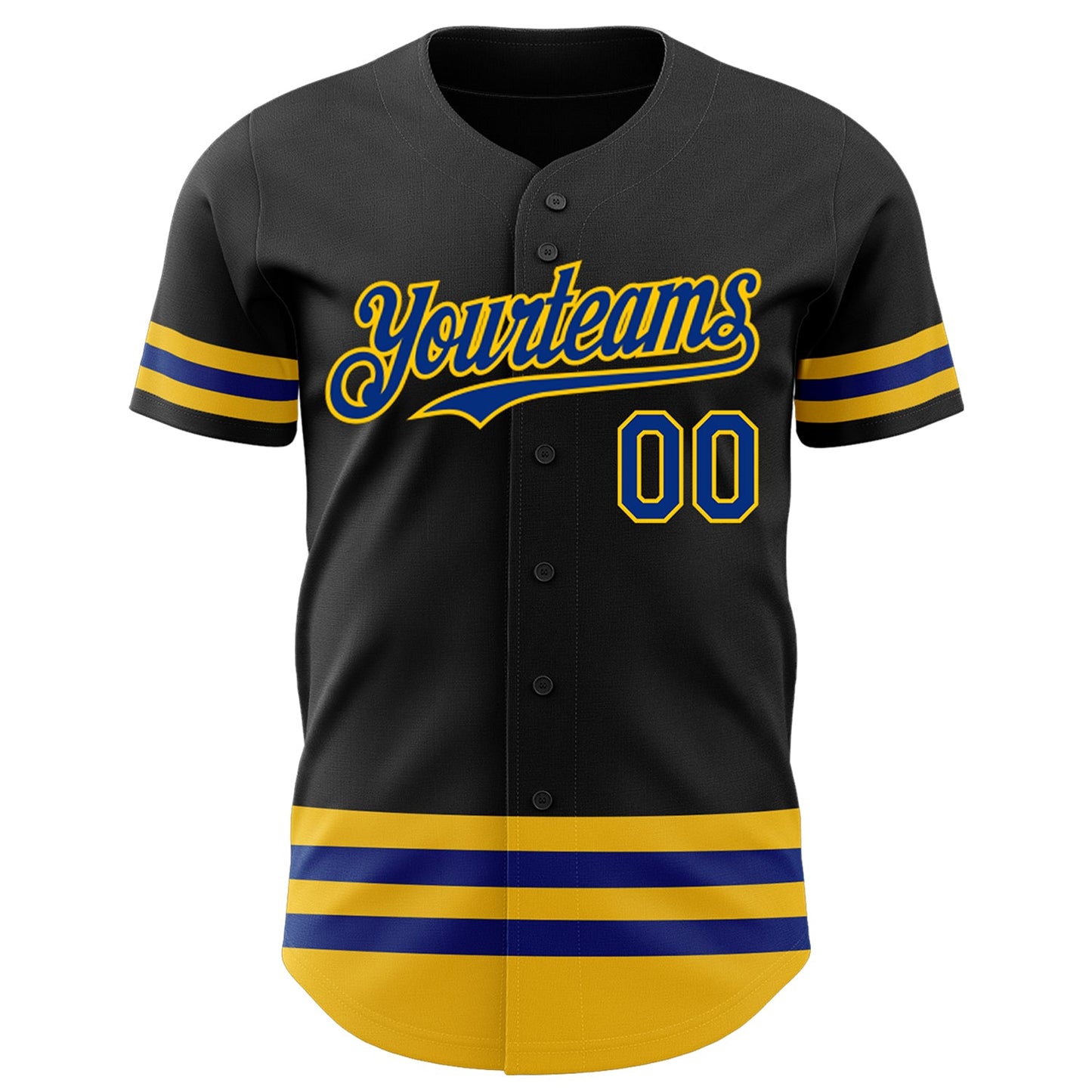Custom Black Royal-Yellow Line Authentic Baseball Jersey view 2