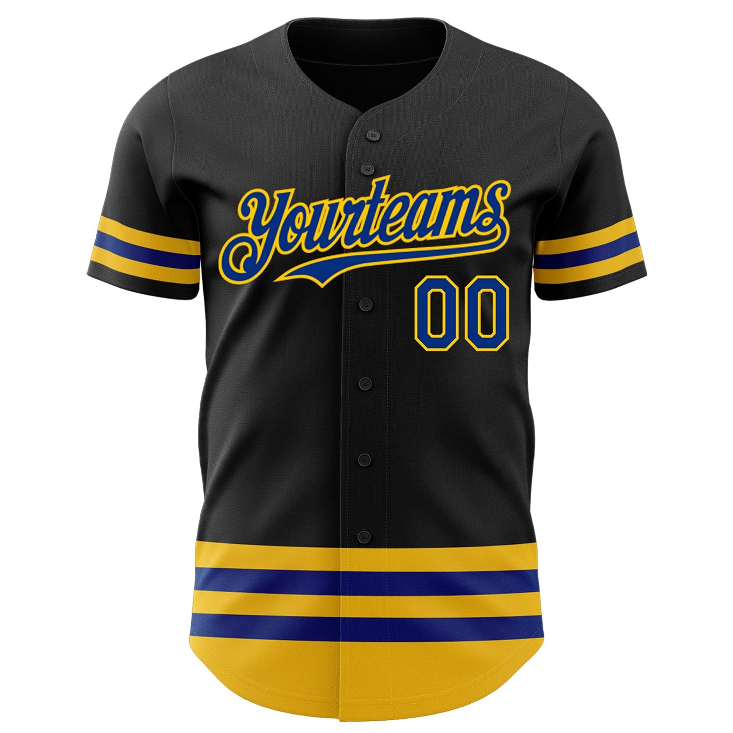 Custom Black Royal-Yellow Line Authentic Baseball Jersey view 2