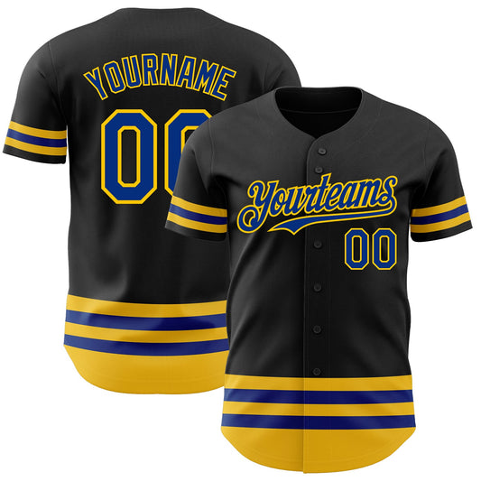 Custom Black Royal-Yellow Line Authentic Baseball Jersey - Main View