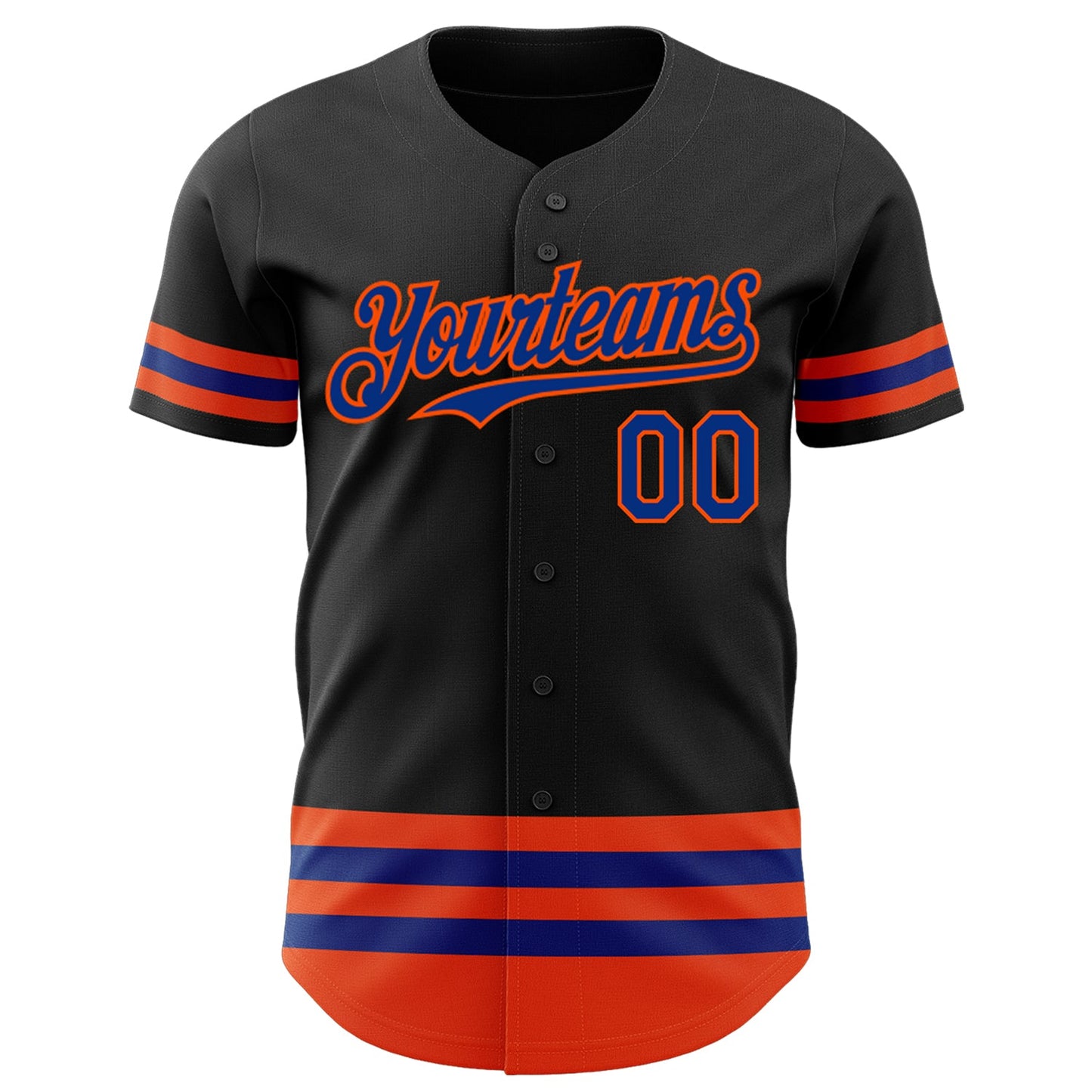 Custom Black Royal-Orange Line Authentic Baseball Jersey view 2