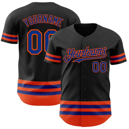 Custom Black Royal-Orange Line Authentic Baseball Jersey - Main View