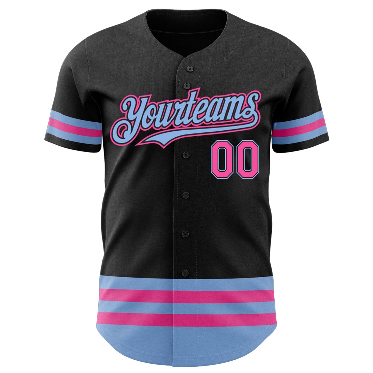 Custom Black Pink-Light Blue Line Authentic Baseball Jersey view 2