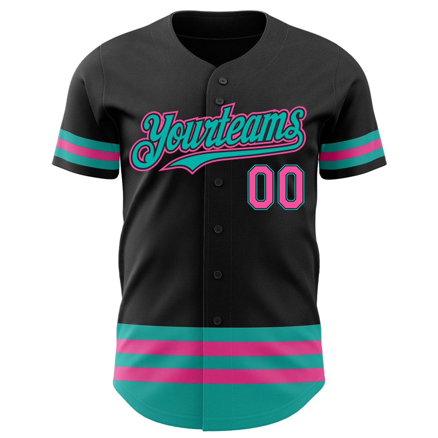 Custom Black Pink-Aqua Line Authentic Baseball Jersey view 2