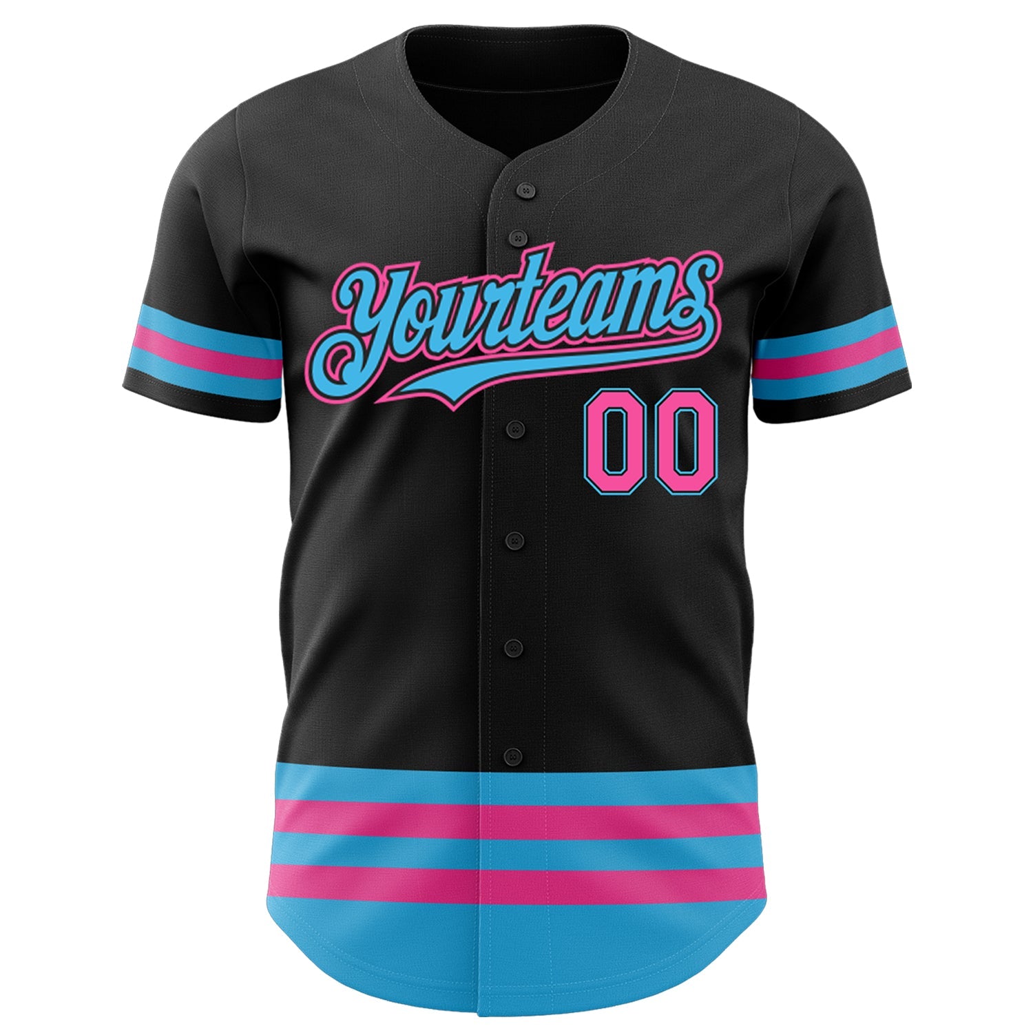 Custom Black Pink-Sky Blue Line Authentic Baseball Jersey view 2