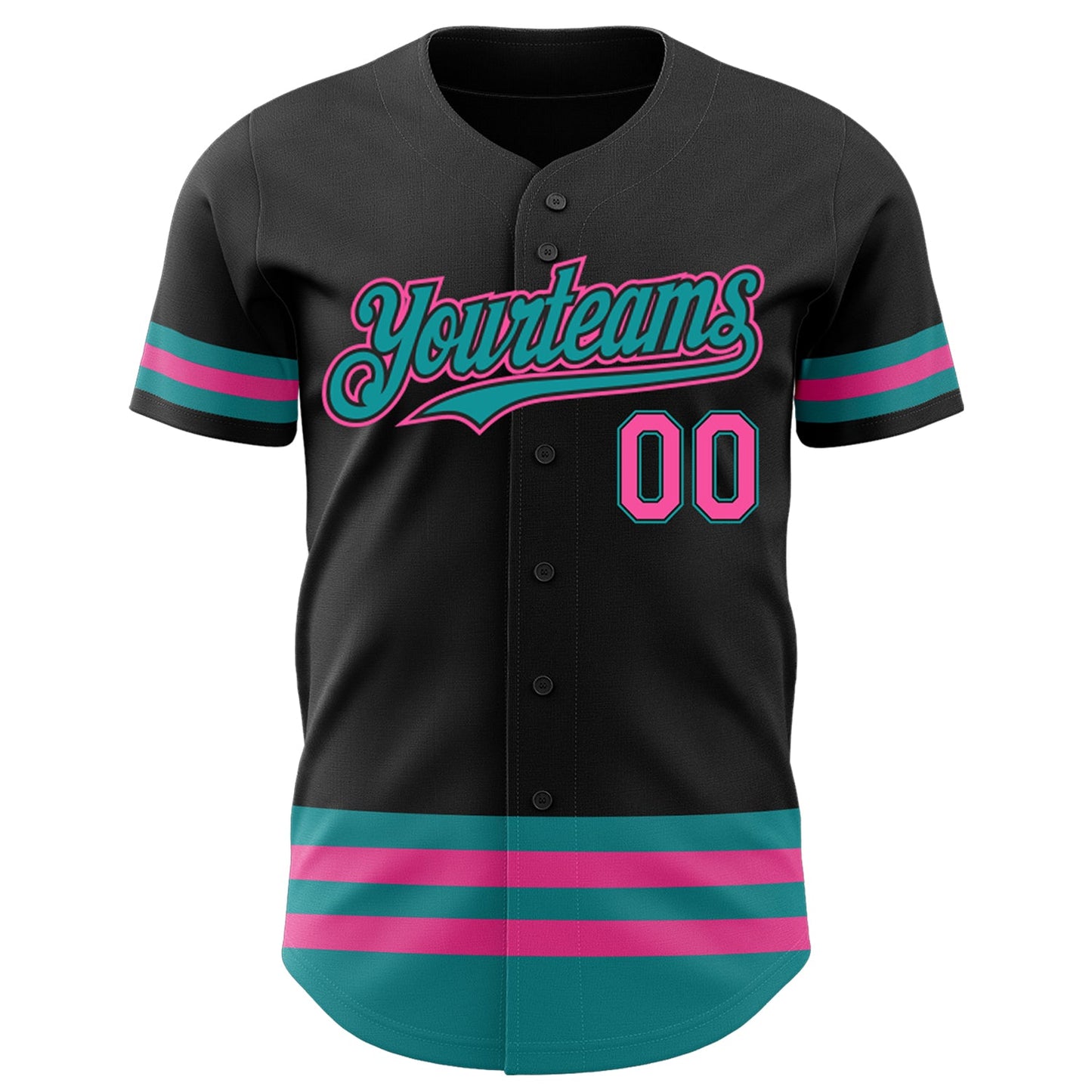Custom Black Pink-Teal Line Authentic Baseball Jersey view 2