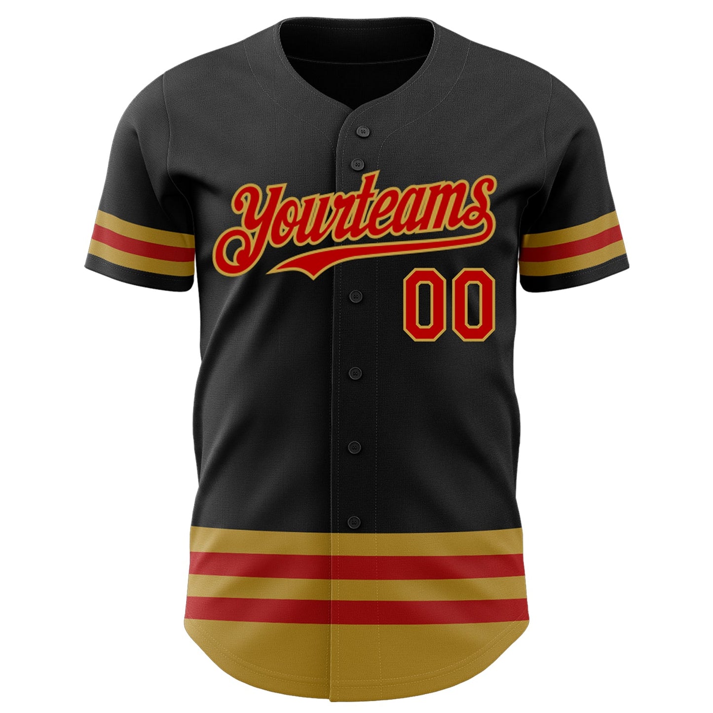 Custom Black Red-Old Gold Line Authentic Baseball Jersey view 2