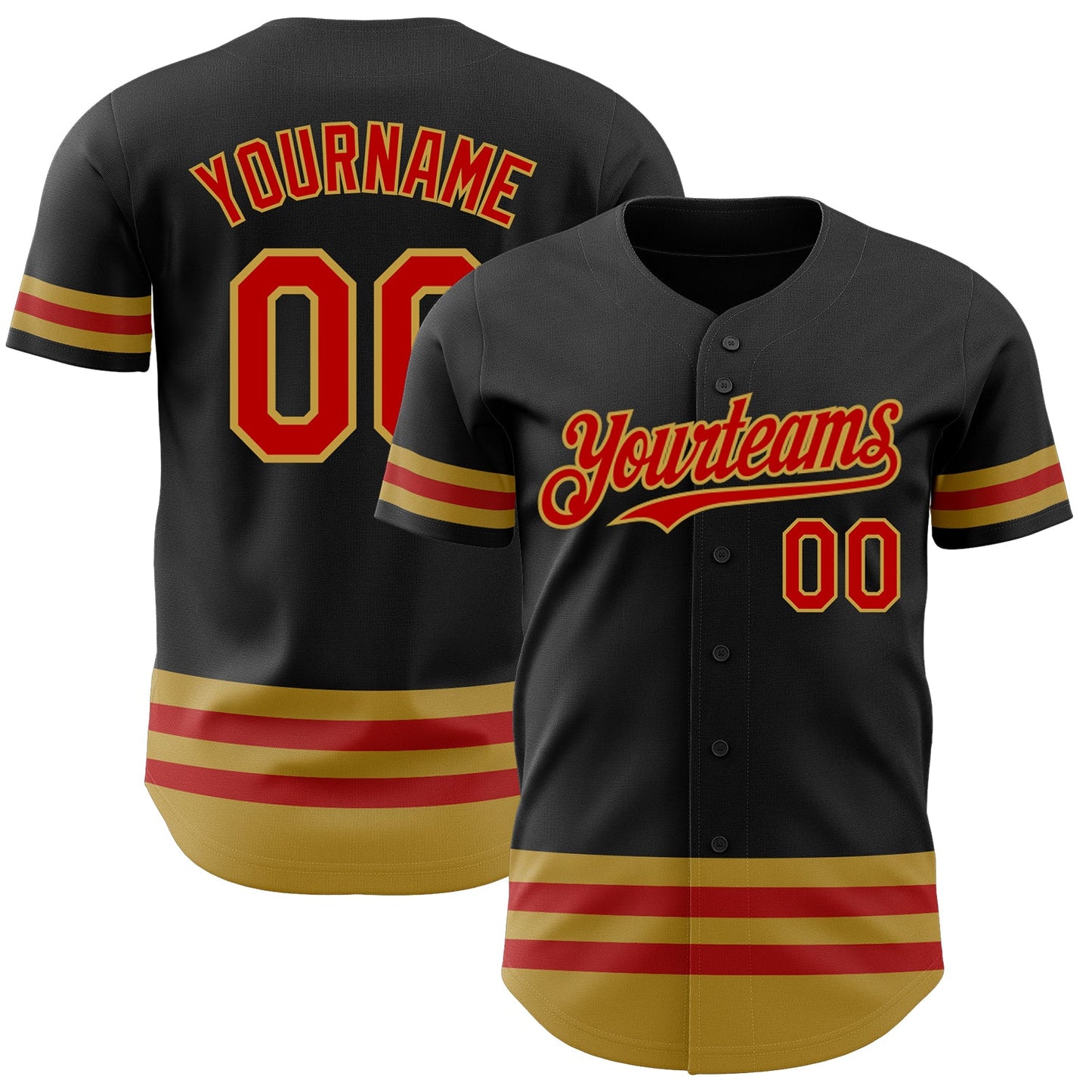 Custom Black Red-Old Gold Line Authentic Baseball Jersey - Main View