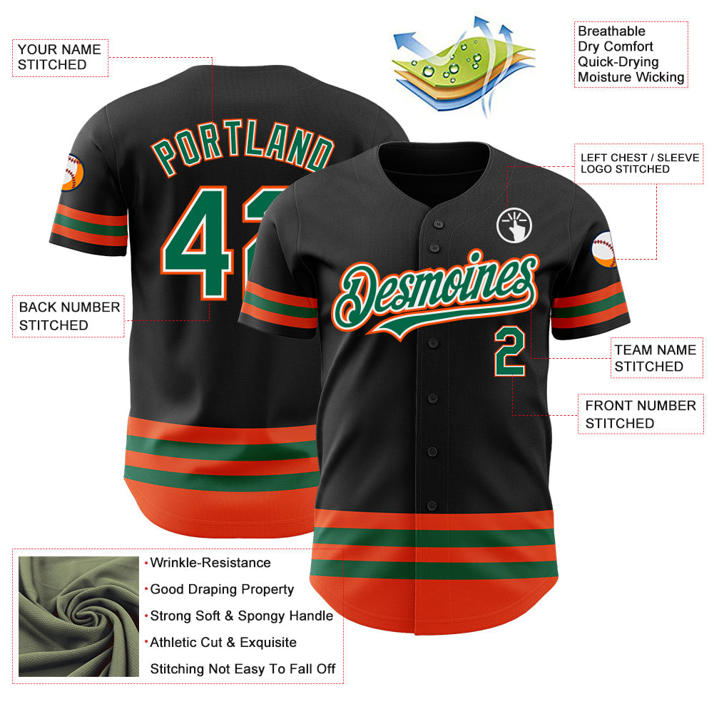 Custom Black Kelly Green-Orange Line Authentic Baseball Jersey view 3
