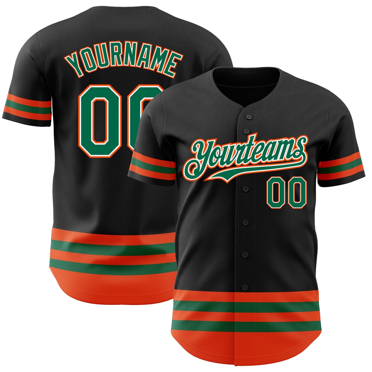 Custom Black Kelly Green-Orange Line Authentic Baseball Jersey - Main View
