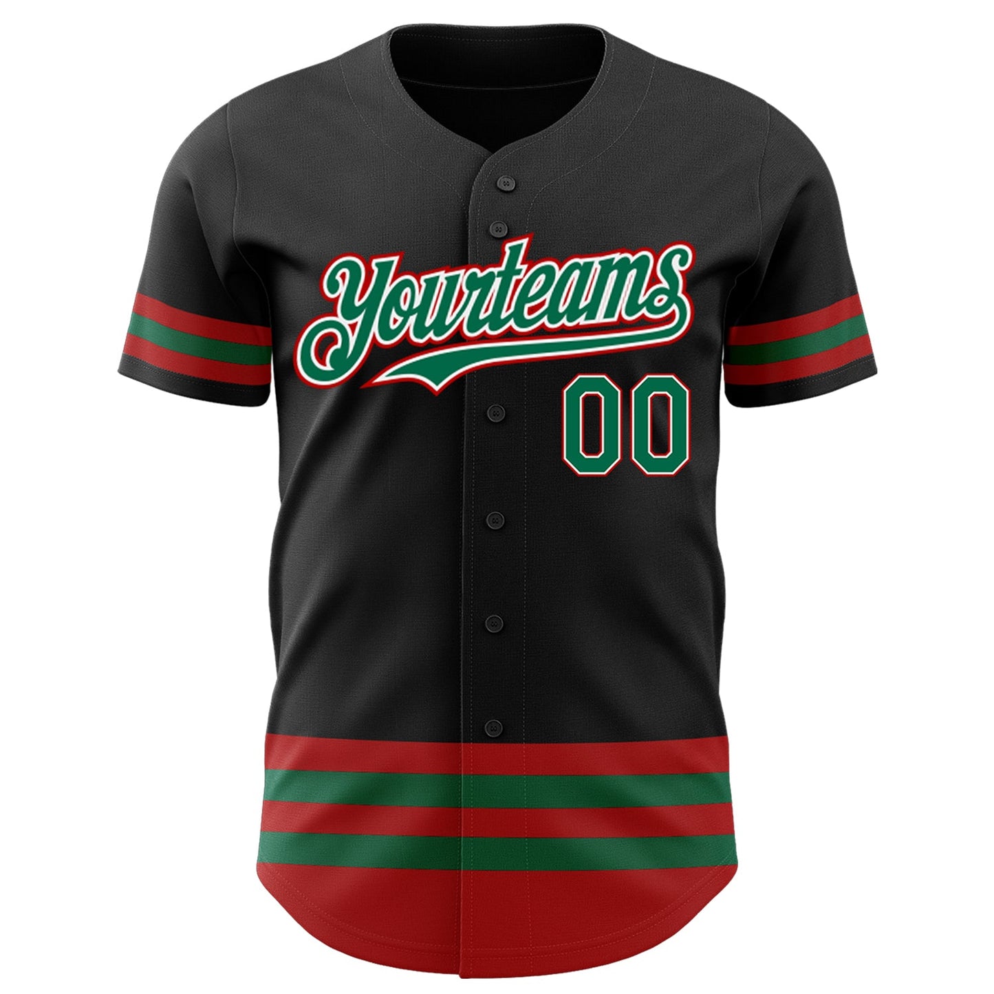 Custom Black Kelly Green-Red Line Authentic Baseball Jersey view 2