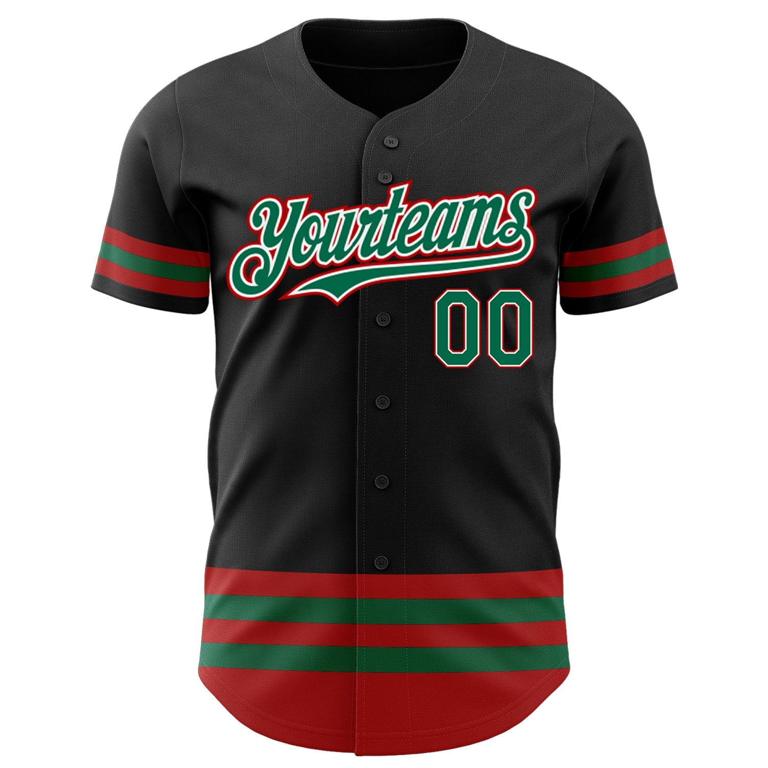 Custom Black Kelly Green-Red Line Authentic Baseball Jersey view 2