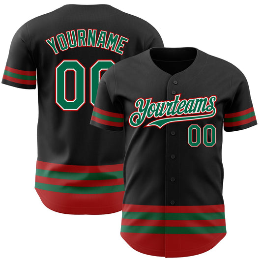Custom Black Kelly Green-Red Line Authentic Baseball Jersey - Main View