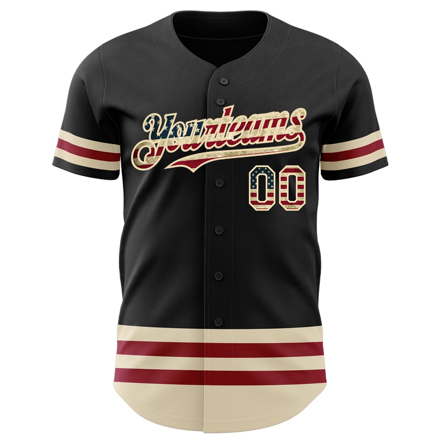 Custom Black Vintage USA Flag-Cream Line Authentic Baseball Jersey view 2