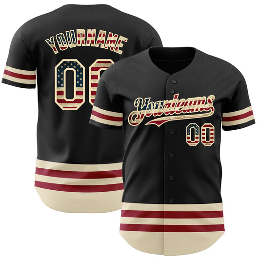 Custom Black Vintage USA Flag-Cream Line Authentic Baseball Jersey - Main View