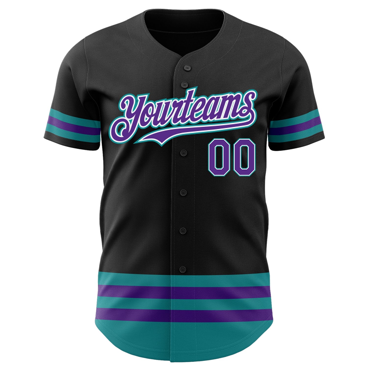 Custom Black Purple-Teal Line Authentic Baseball Jersey view 2