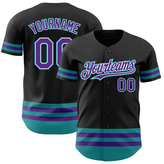 Custom Black Purple-Teal Line Authentic Baseball Jersey - Main View