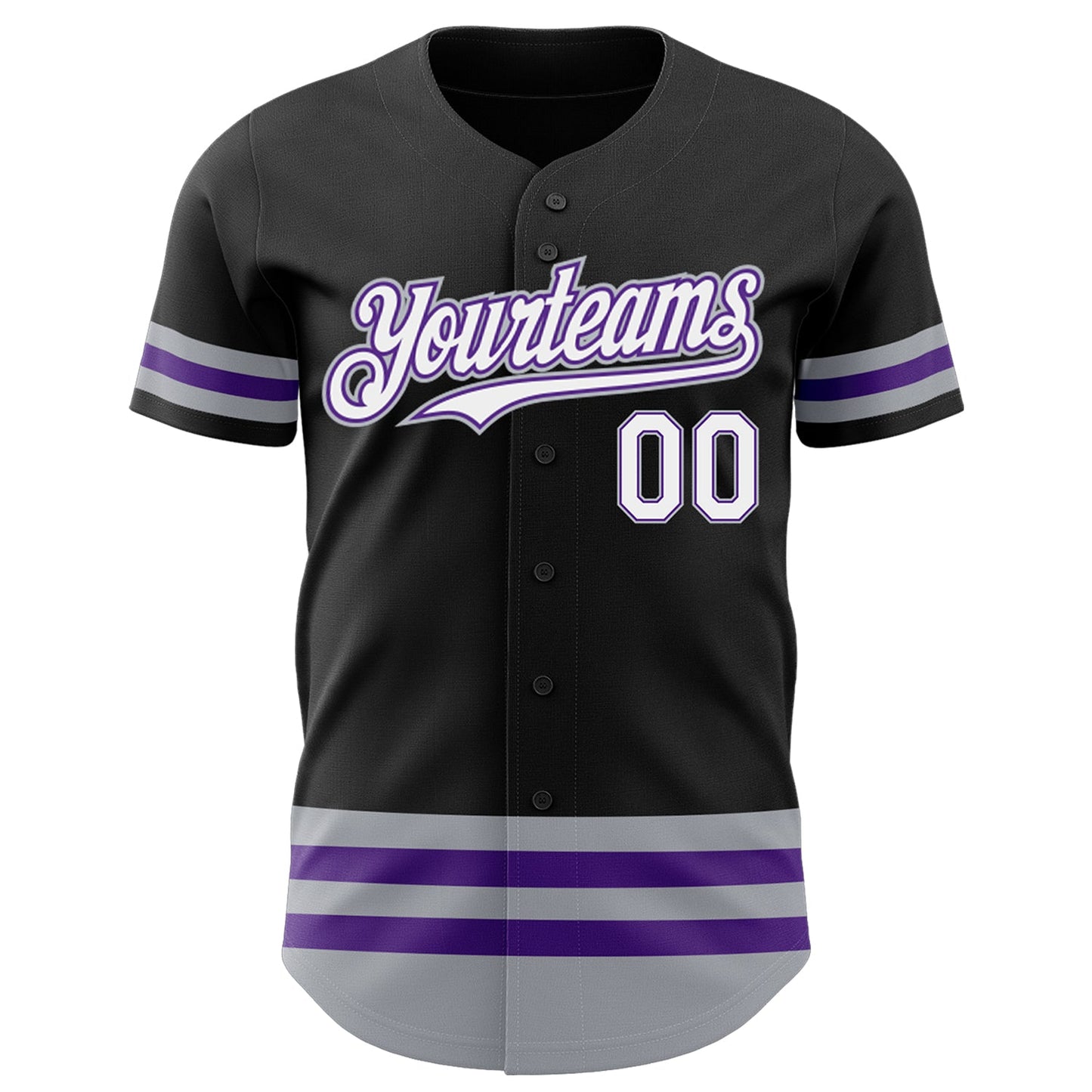 Custom Black Purple-Gray Line Authentic Baseball Jersey view 2