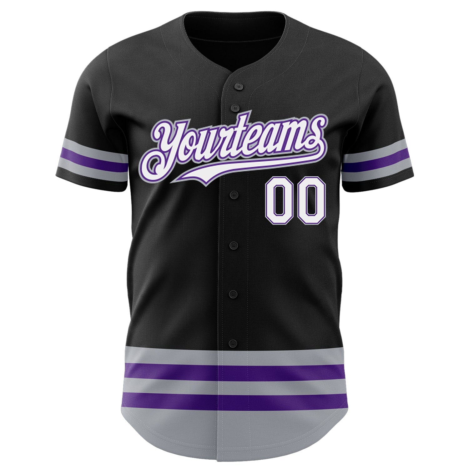 Custom Black Purple-Gray Line Authentic Baseball Jersey view 2