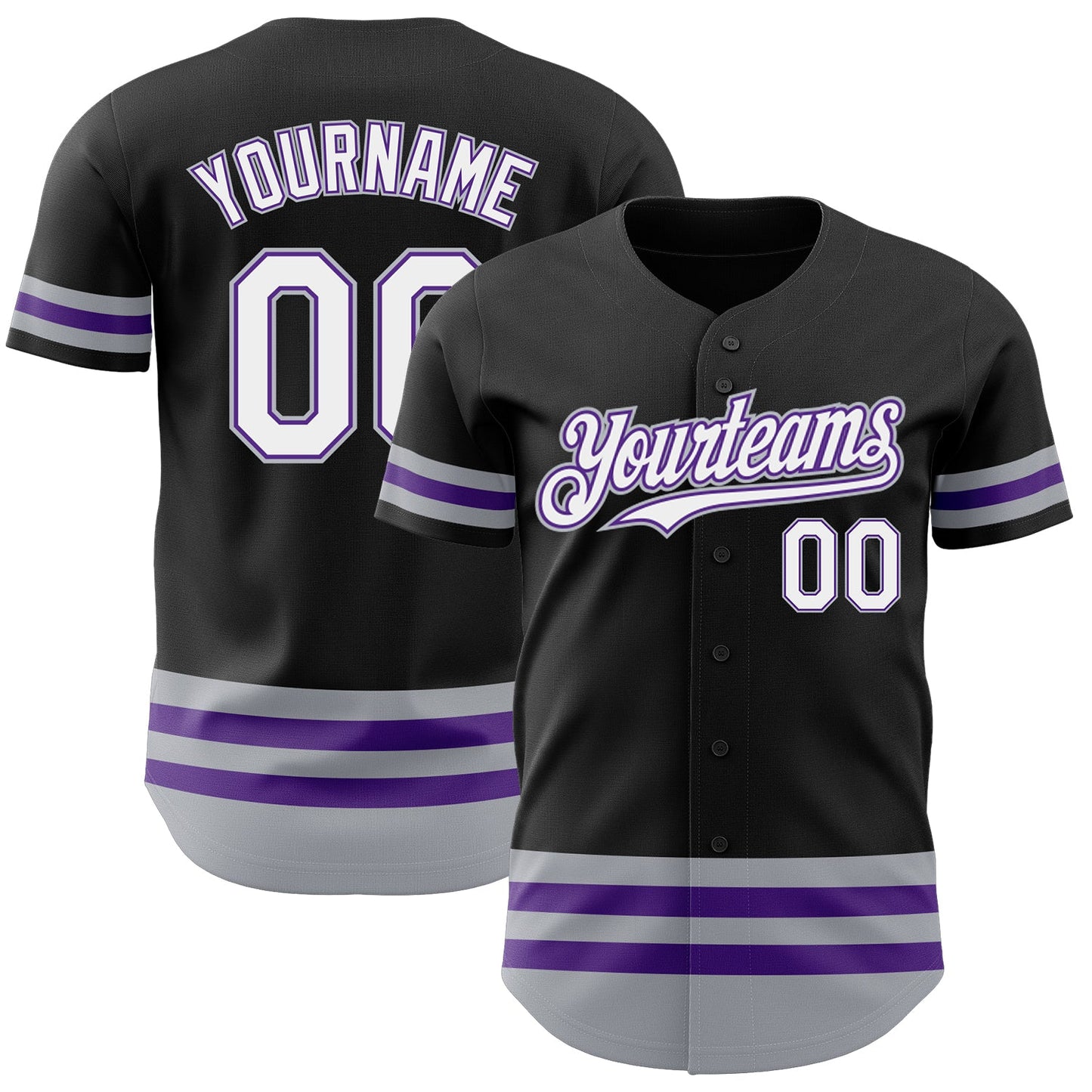 Custom Black Purple-Gray Line Authentic Baseball Jersey - Main View