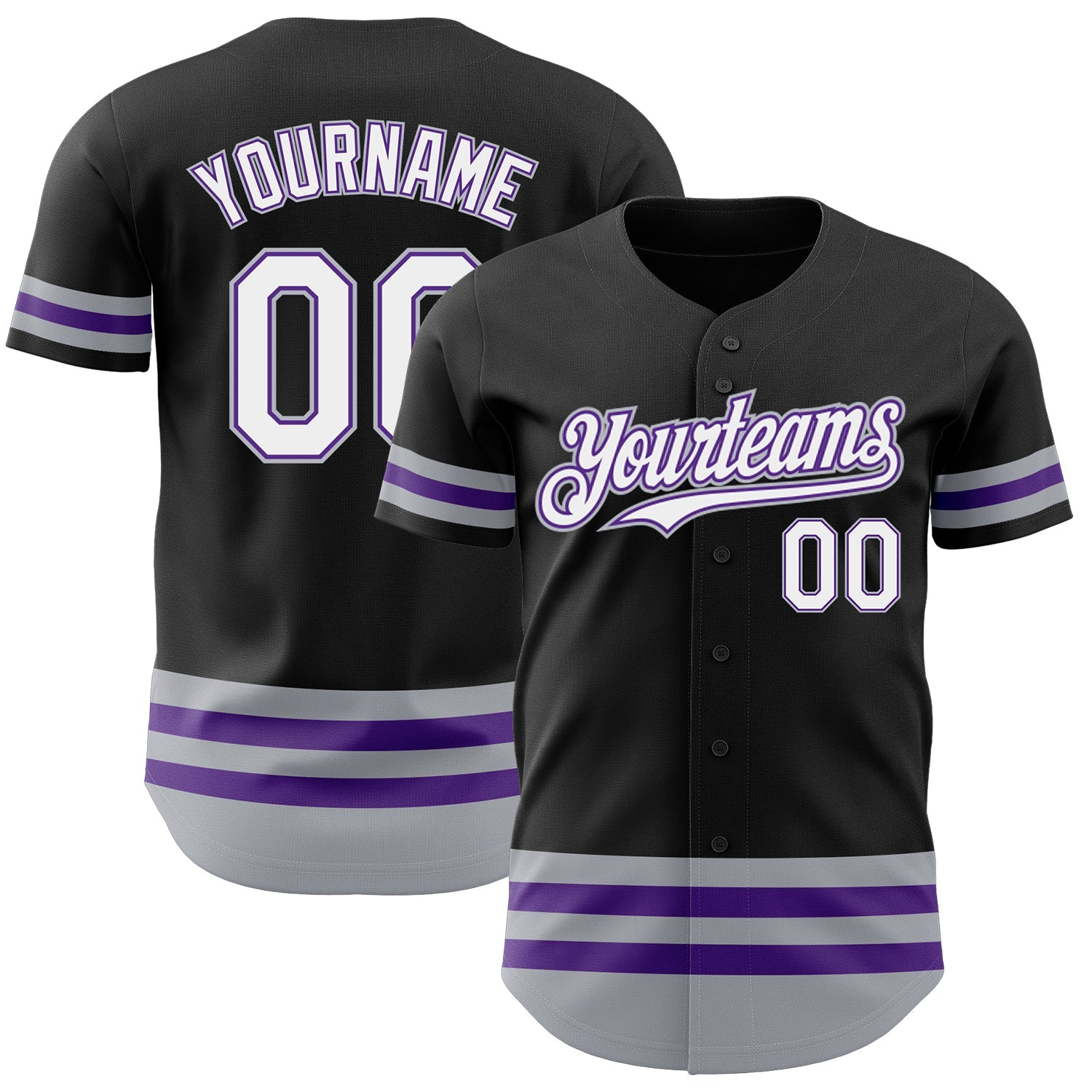 Custom Black Purple-Gray Line Authentic Baseball Jersey - Main View