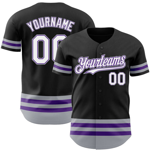 Custom Black Purple-Gray Line Authentic Baseball Jersey - Main View