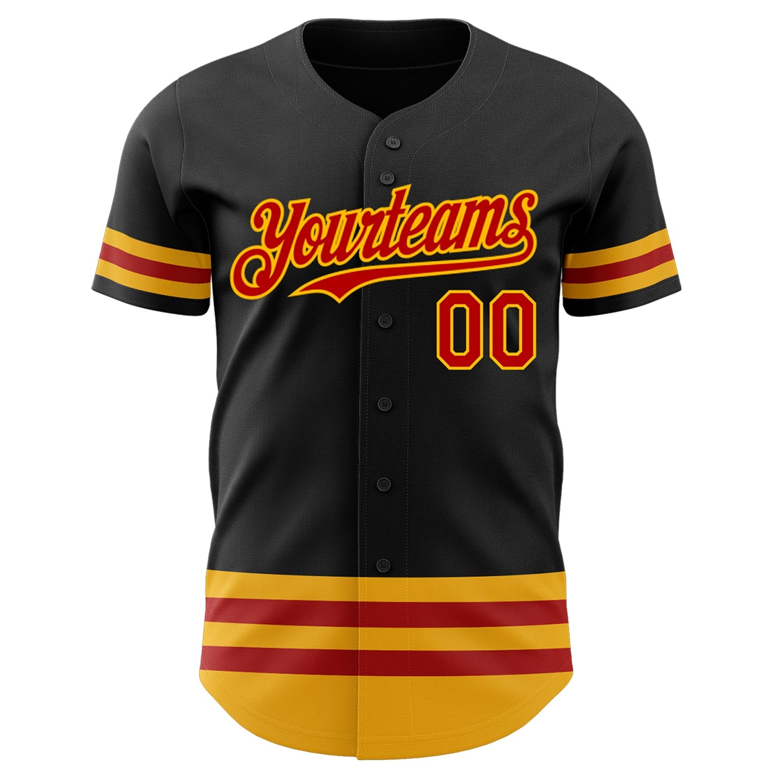 Custom Black Red-Gold Line Authentic Baseball Jersey view 2
