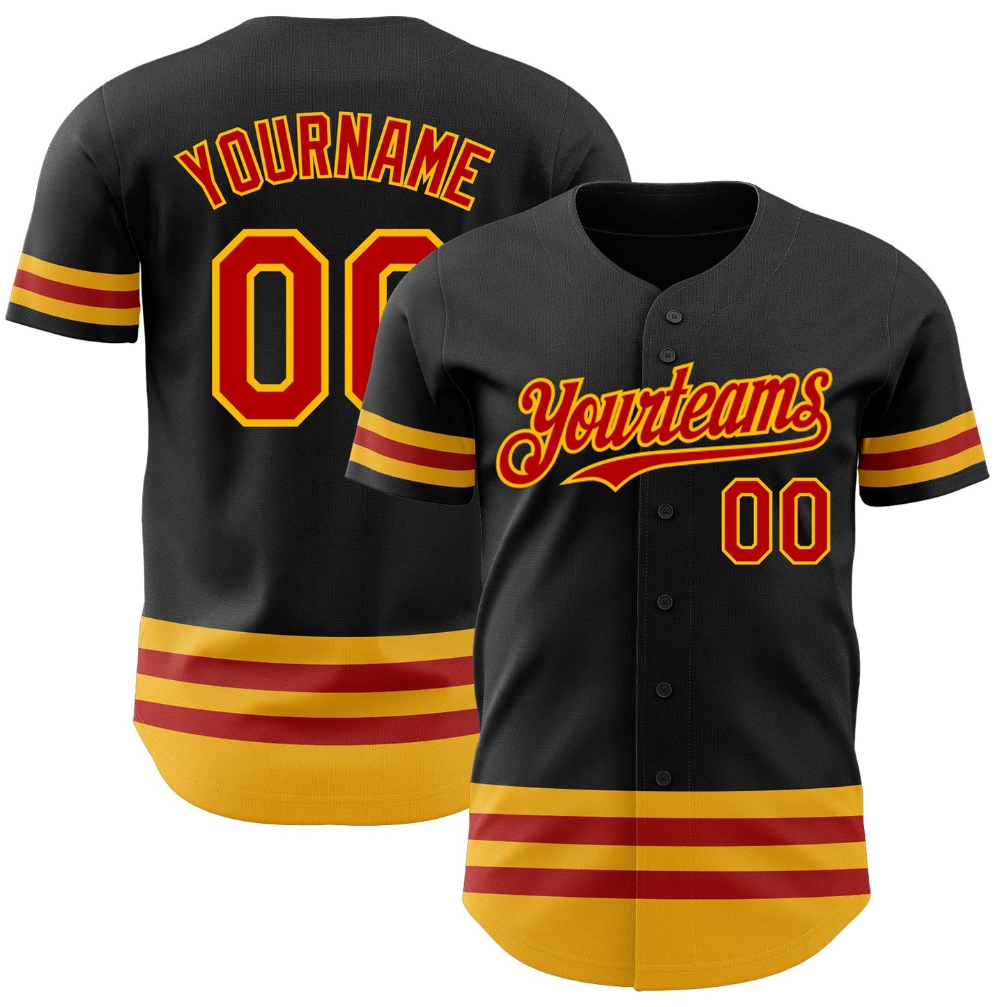 Custom Black Red-Gold Line Authentic Baseball Jersey - Main View