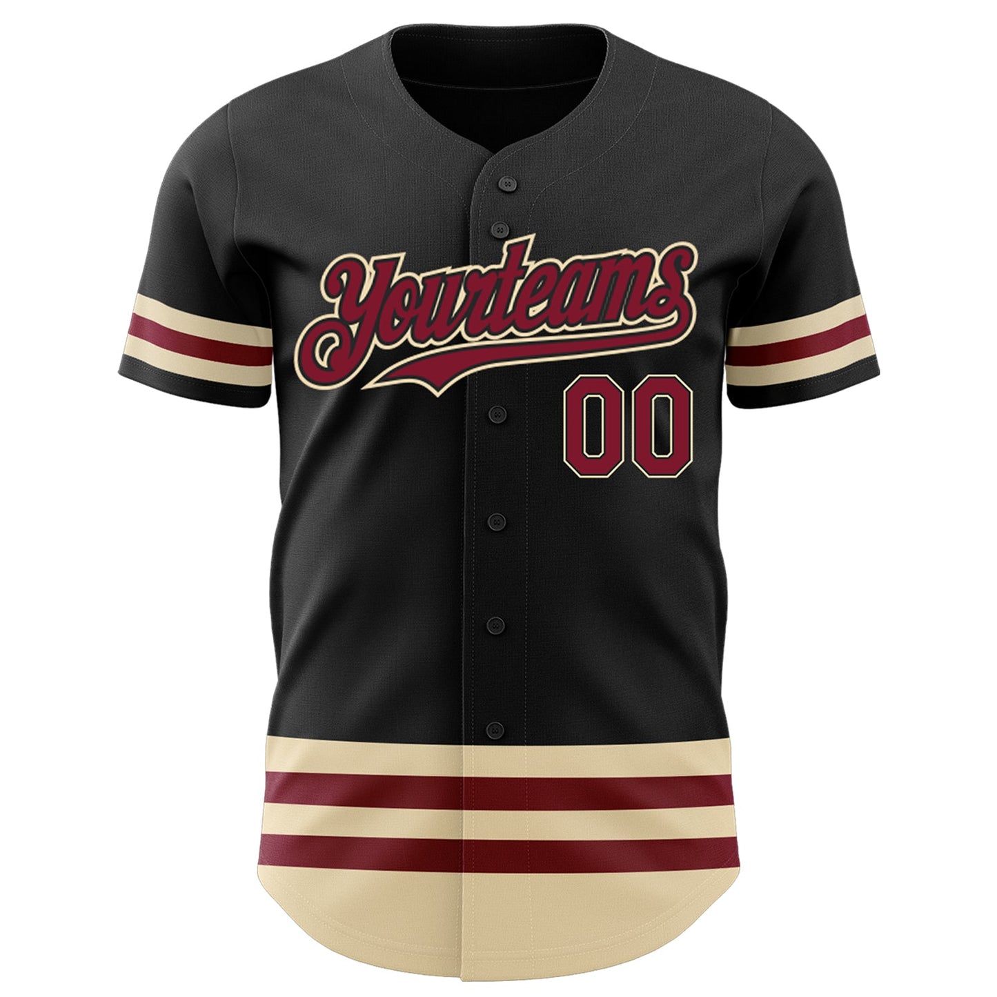 Custom Black Crimson-Cream Line Authentic Baseball Jersey view 2