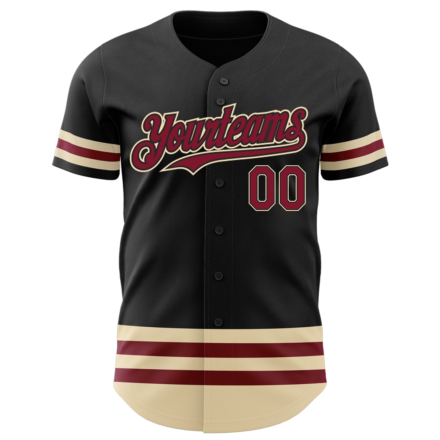 Custom Black Crimson-Cream Line Authentic Baseball Jersey view 2