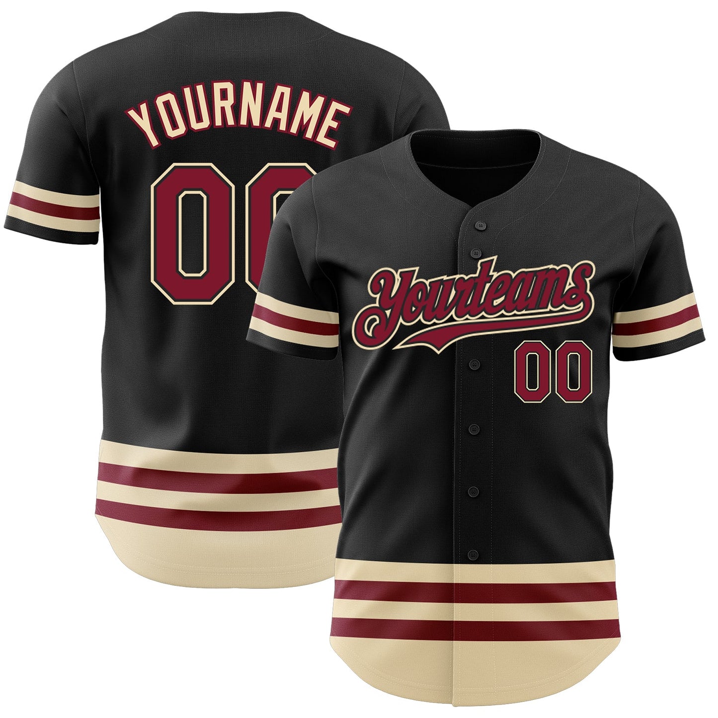 Custom Black Crimson-Cream Line Authentic Baseball Jersey - Main View