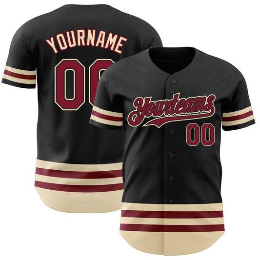 Custom Black Crimson-Cream Line Authentic Baseball Jersey - Main View