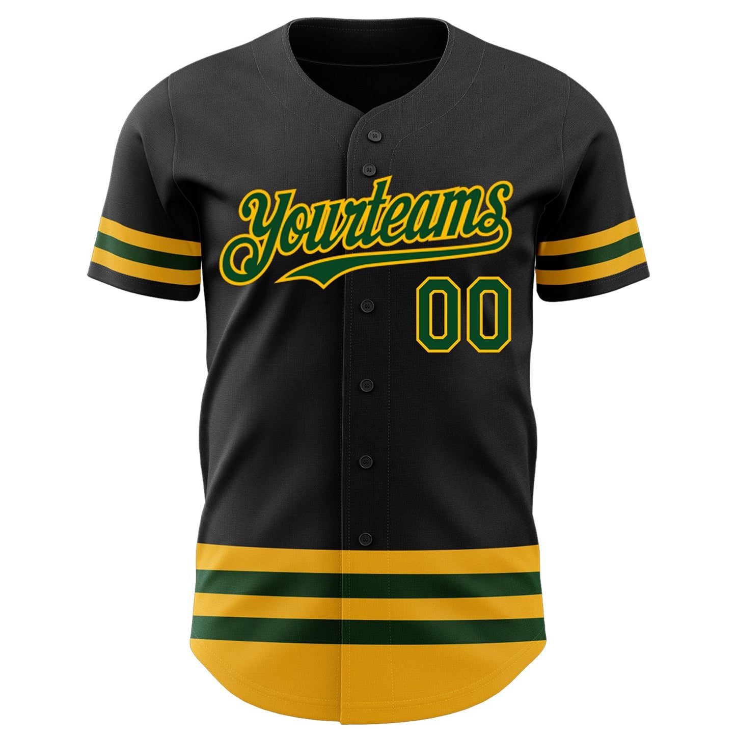 Custom Black Green-Gold Line Authentic Baseball Jersey view 2