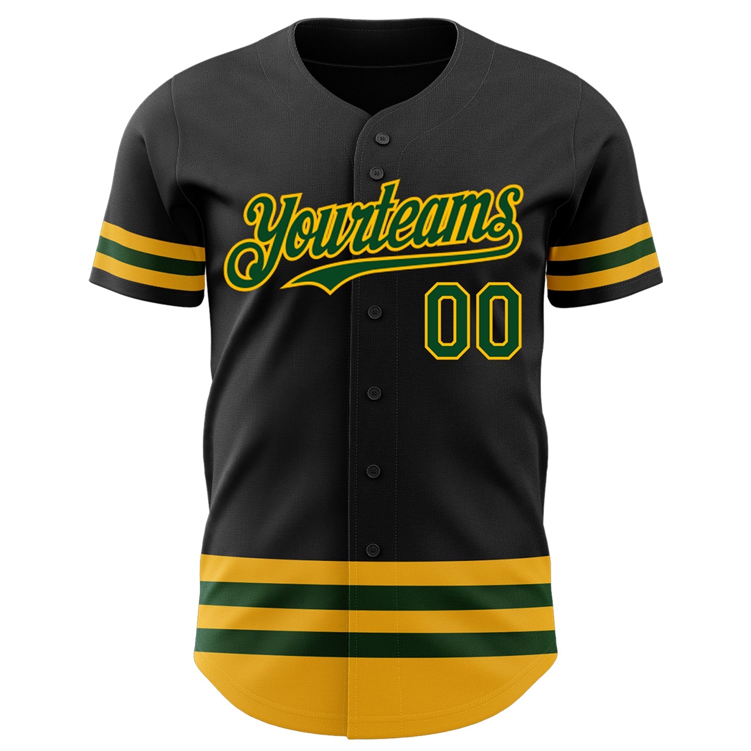 Custom Black Green-Gold Line Authentic Baseball Jersey view 2