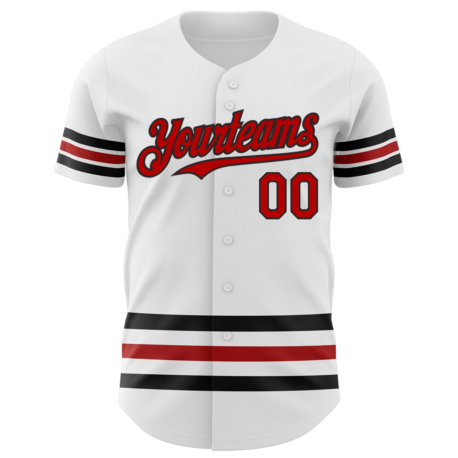 Custom White Red-Black Line Authentic Baseball Jersey view 2
