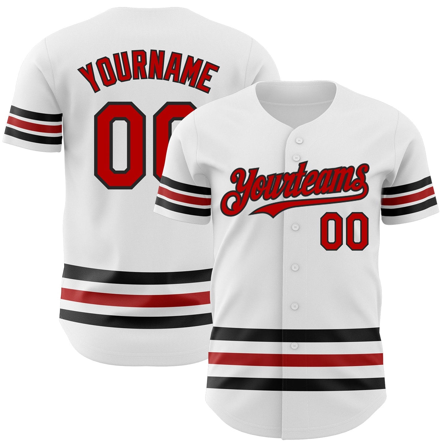 Custom White Red-Black Line Authentic Baseball Jersey - Main View