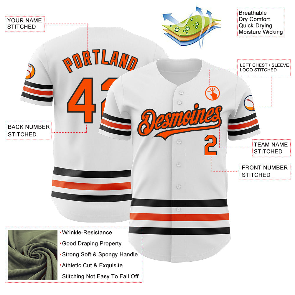 Custom White Orange-Black Line Authentic Baseball Jersey view 3