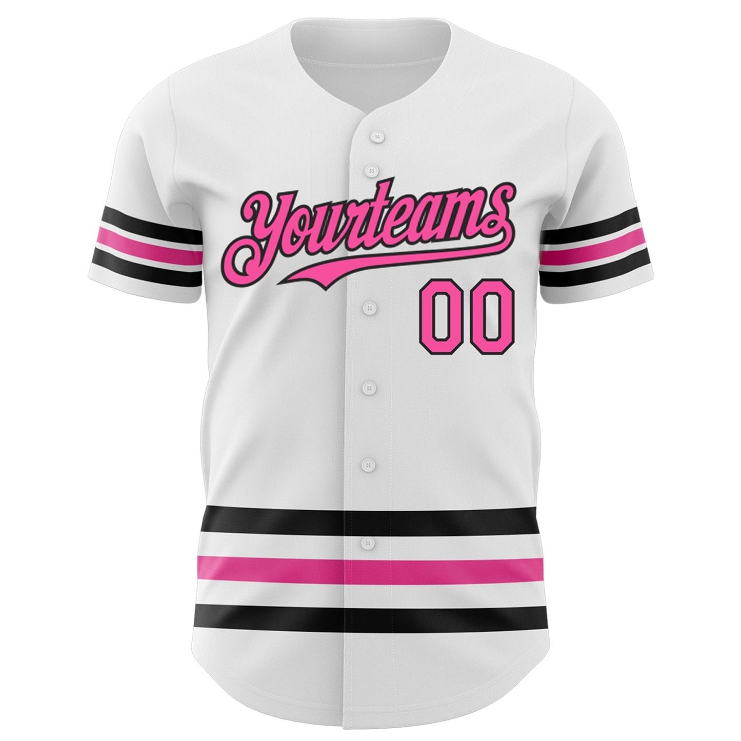 Custom White Pink-Black Line Authentic Baseball Jersey view 2