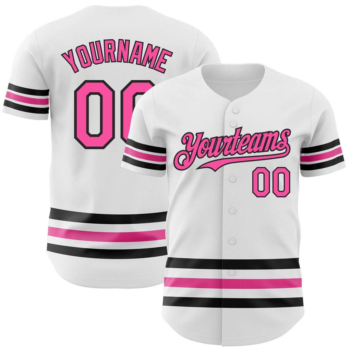 Custom White Pink-Black Line Authentic Baseball Jersey - Main View