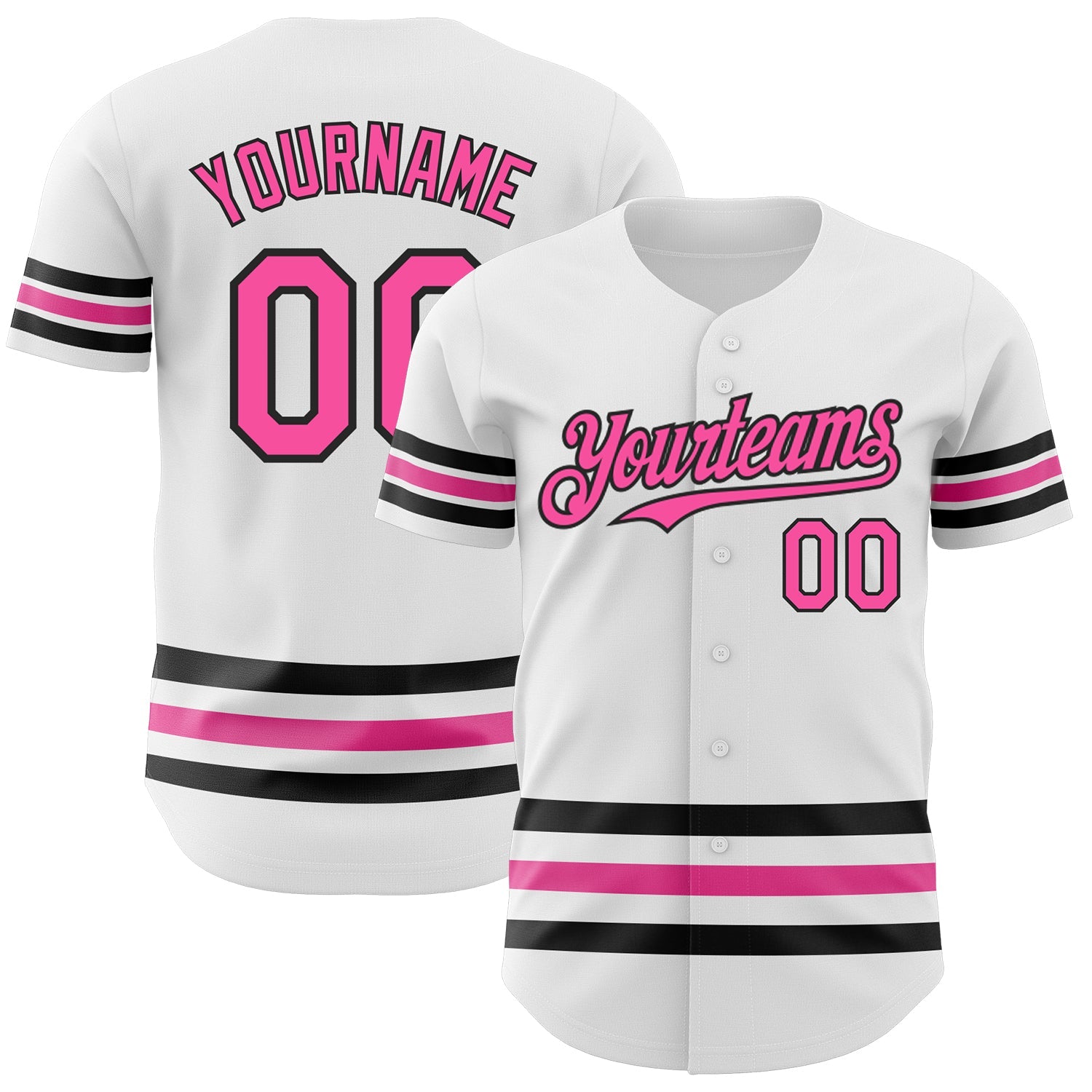 Custom White Pink-Black Line Authentic Baseball Jersey - Main View