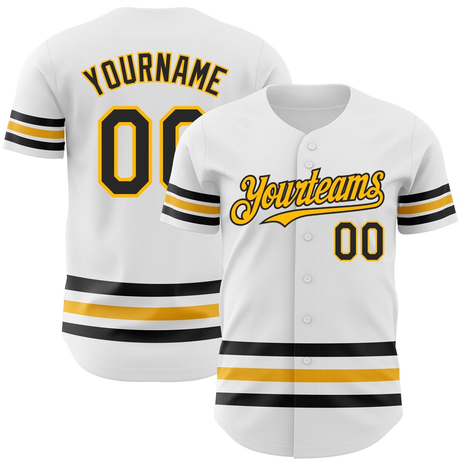 Custom White Black-Gold Line Authentic Baseball Jersey - Main View