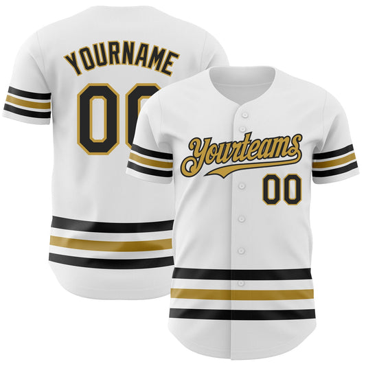 Custom White Black-Old Gold Line Authentic Baseball Jersey - Main View