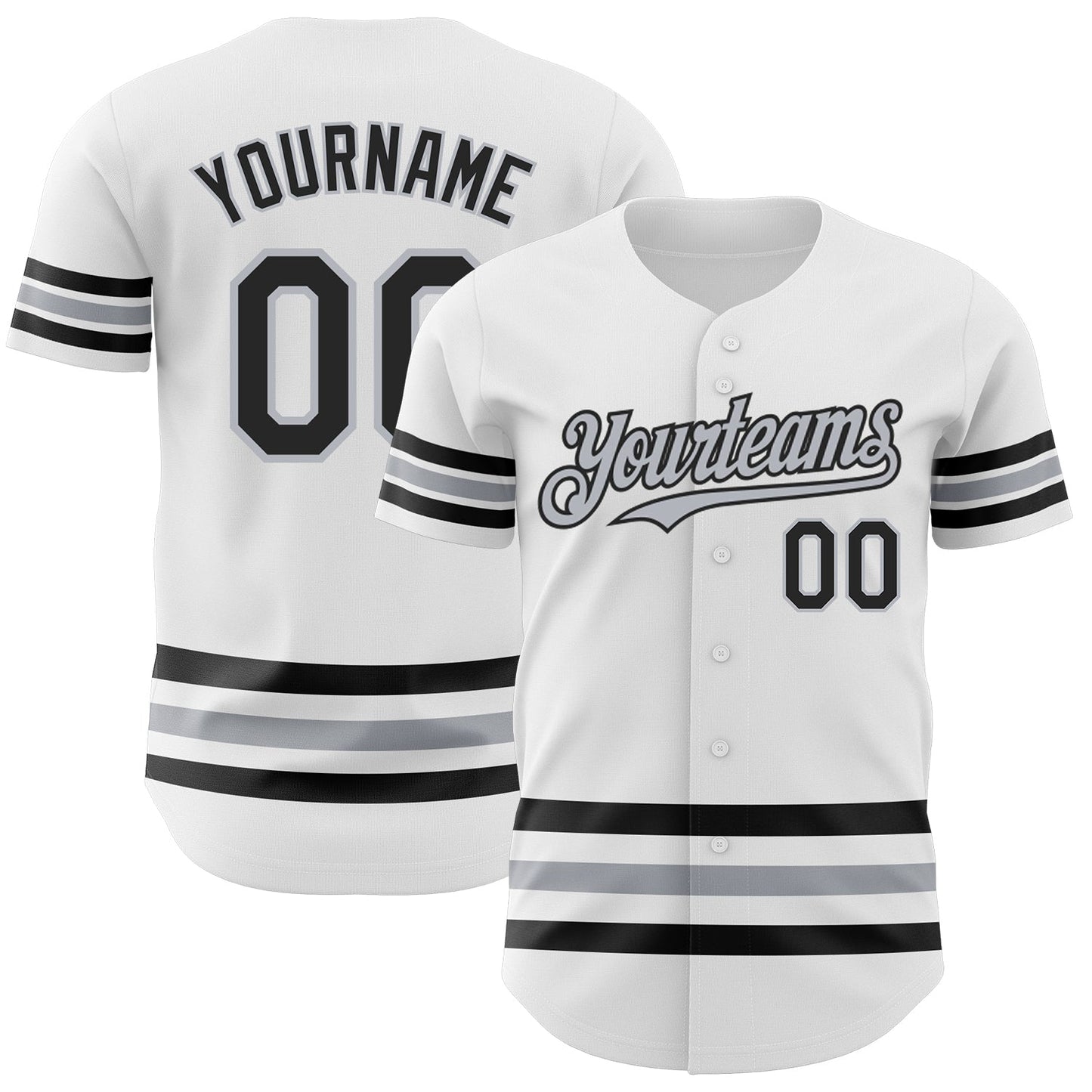 Custom White Black-Gray Line Authentic Baseball Jersey - Main View
