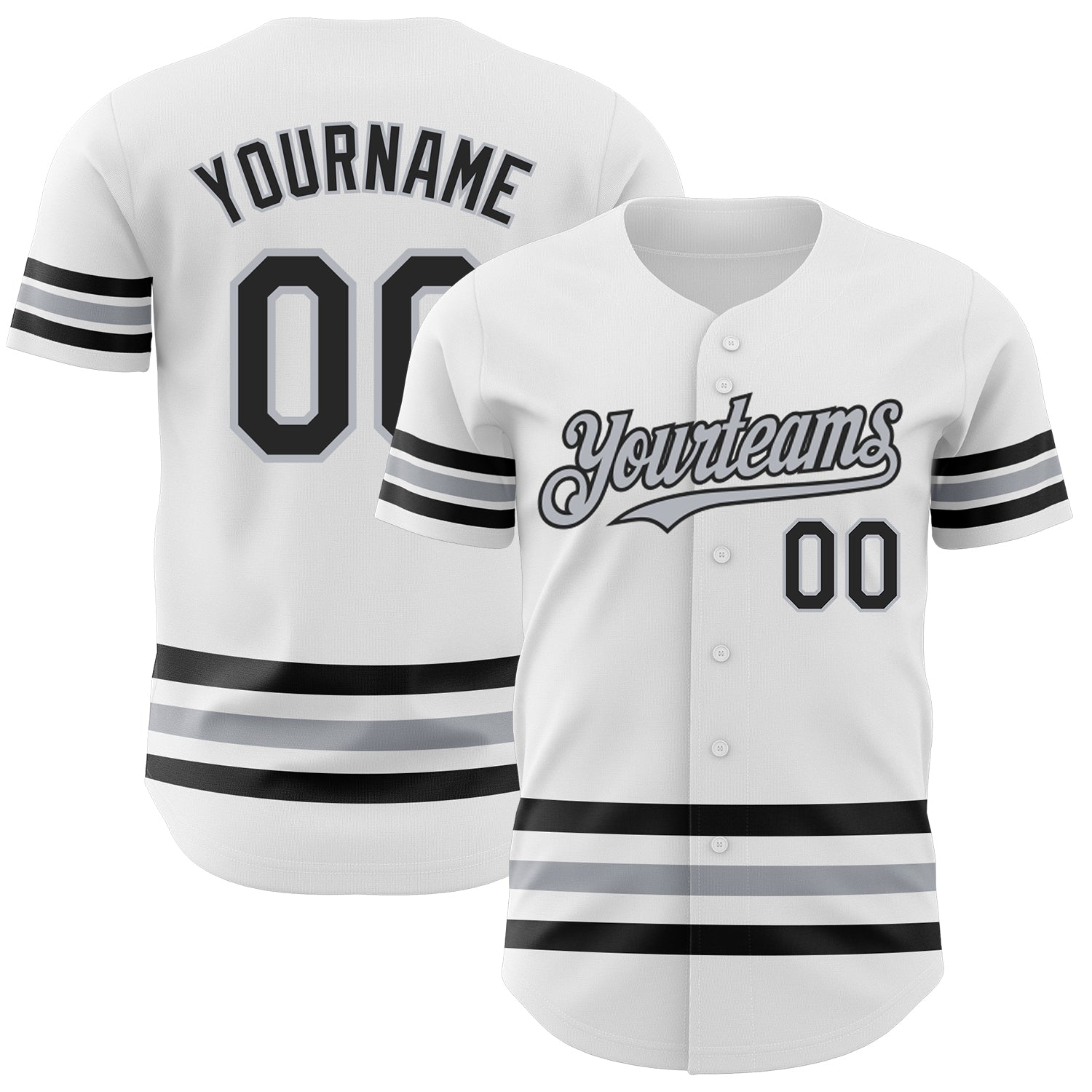 Custom White Black-Gray Line Authentic Baseball Jersey - Main View