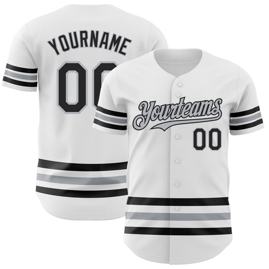 Custom White Black-Gray Line Authentic Baseball Jersey - Main View